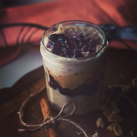 It was a perfect breakfast  oatmeal peanutbutter jam bluberryhellip